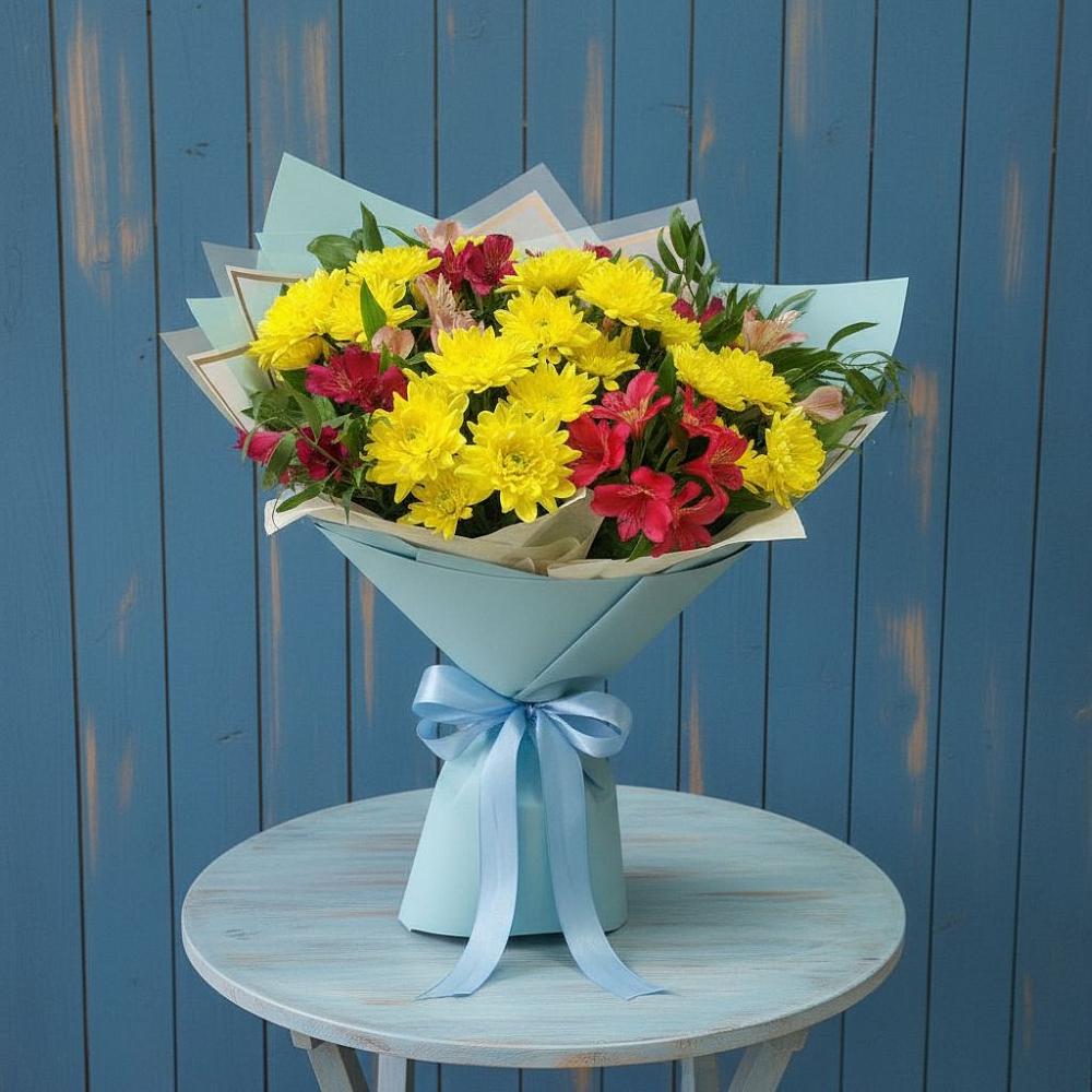 Букет цветов из: Альстромерии и Хризантемы в Линёво Новосибирской области