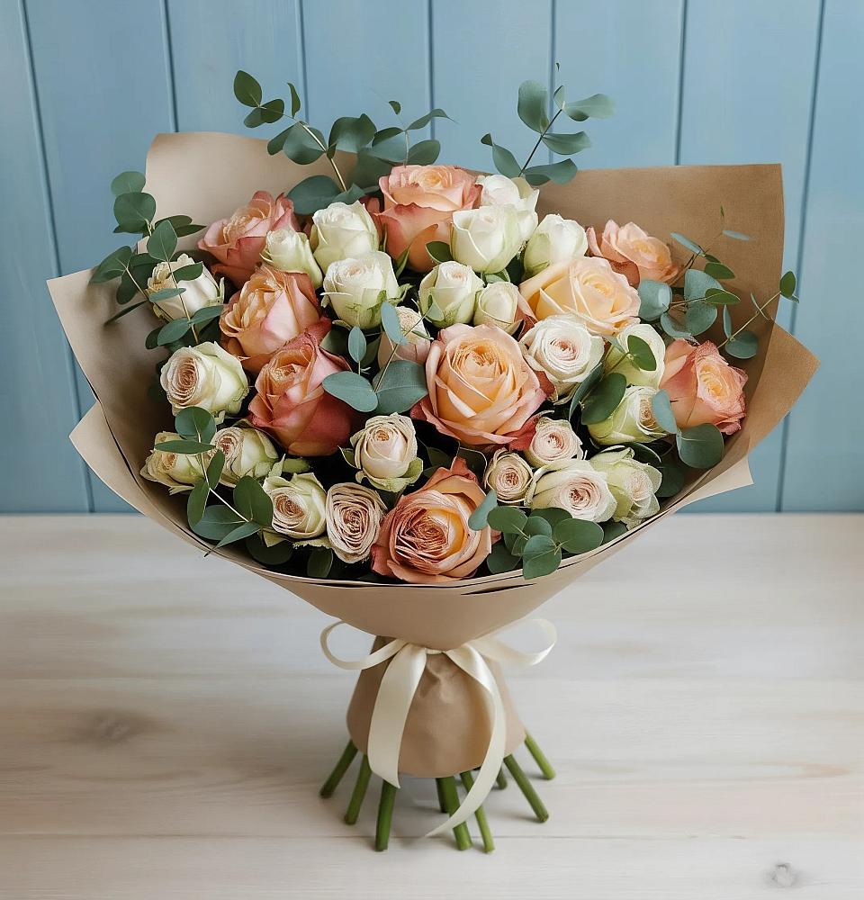 Букет цветов из: Альстромерии и Розы в Линёво Новосибирской области