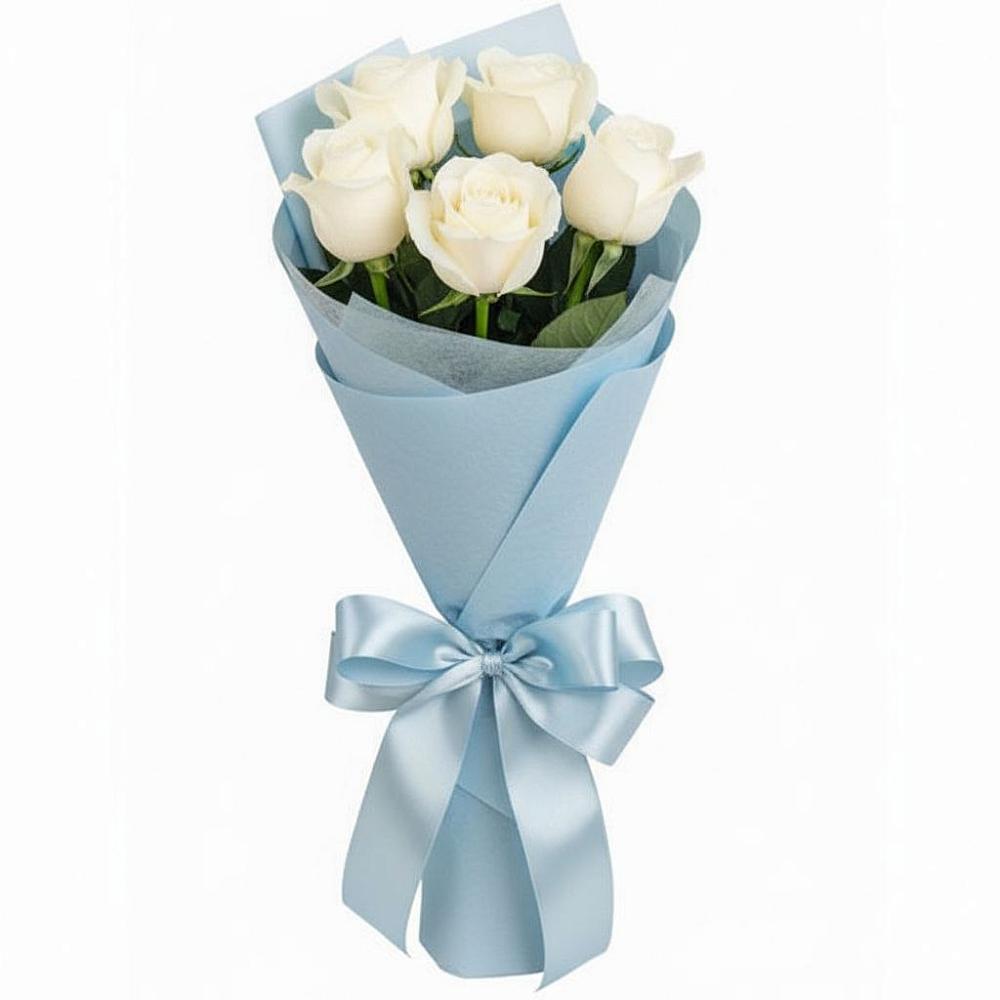 Букет 5 Белых роз Проуд в Линёво Новосибирской области