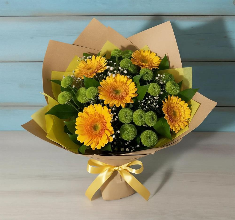 Букет цветов из: Герберы и Хризантемы в Линёво Новосибирской области