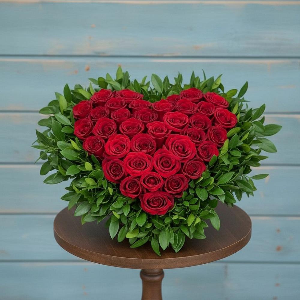 Цветочная композиция из Розы в виде сердца в Линёво Новосибирской области