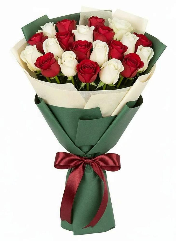 Букет Микс из красных и белых роз в Линёво Новосибирской области