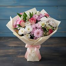 Букет цветов из:  Хризантемы, Альстромерии и Розы в Линёво Новосибирской области