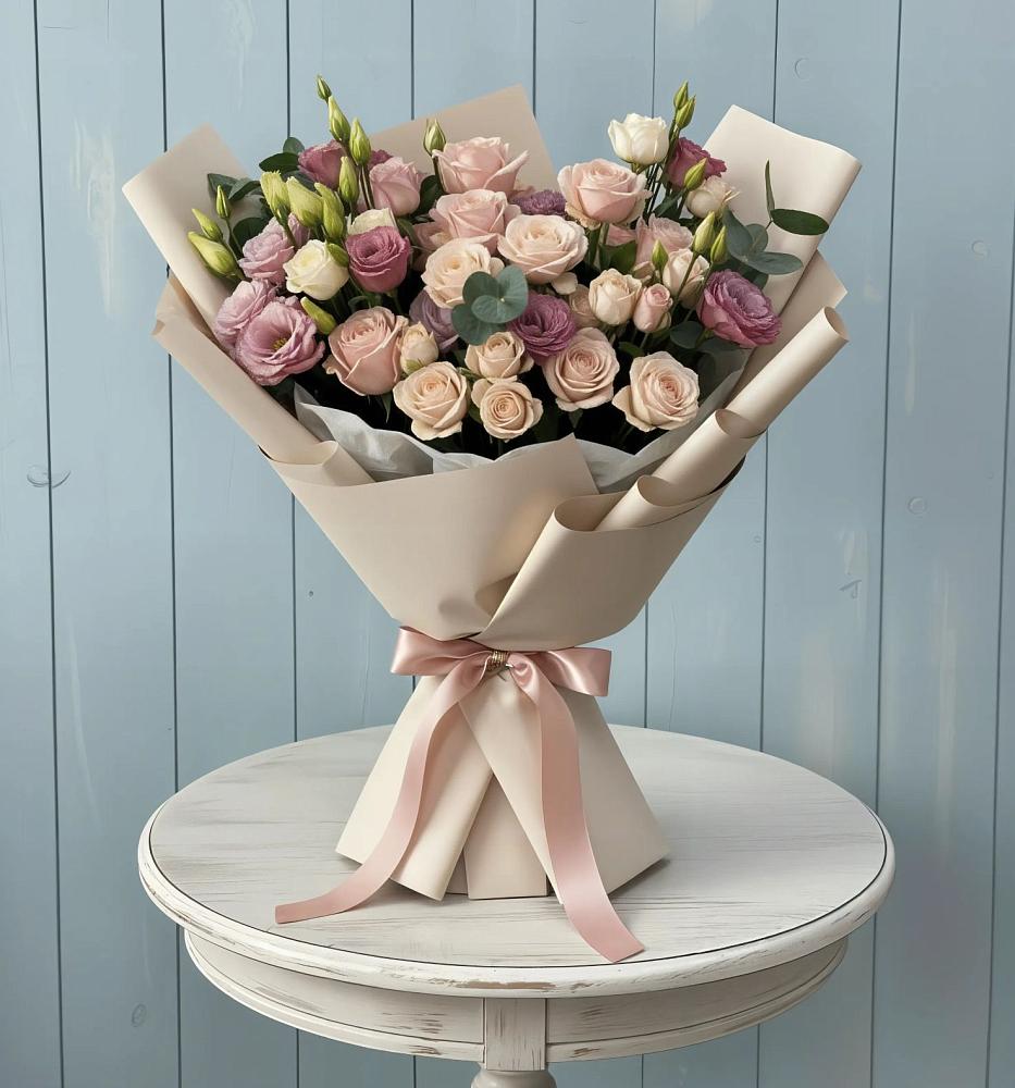 Букет цветов из: Розы и Лизиантусы в Линёво Новосибирской области