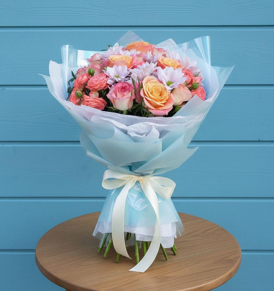 Букет цветов из: Хризантемы и Розы в Линёво Новосибирской области